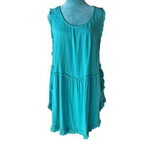 UMGEE Women L Linen Blend Cover up Aqua Frayed